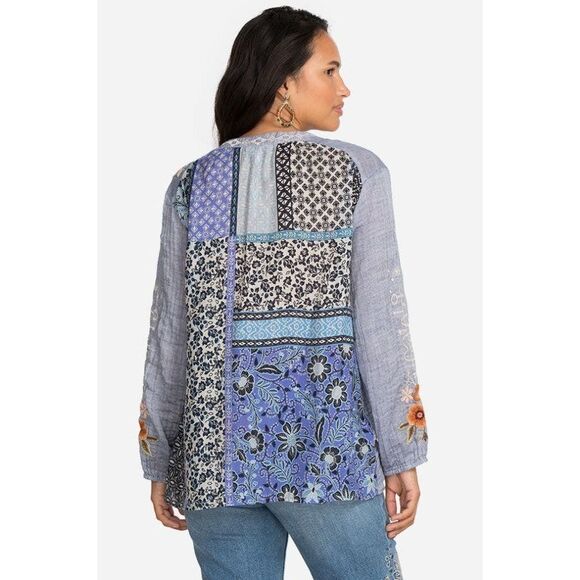 Johnny Was Womens Embroidered Umoya Effortless Scarf Back Blouse Blue Large - Picture 2 of 16